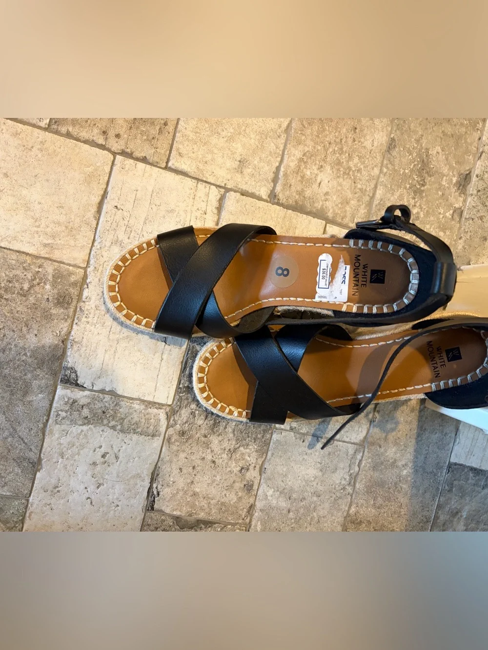 White Mountain Black Espadrille Wedge Sandals with Ankle Strap